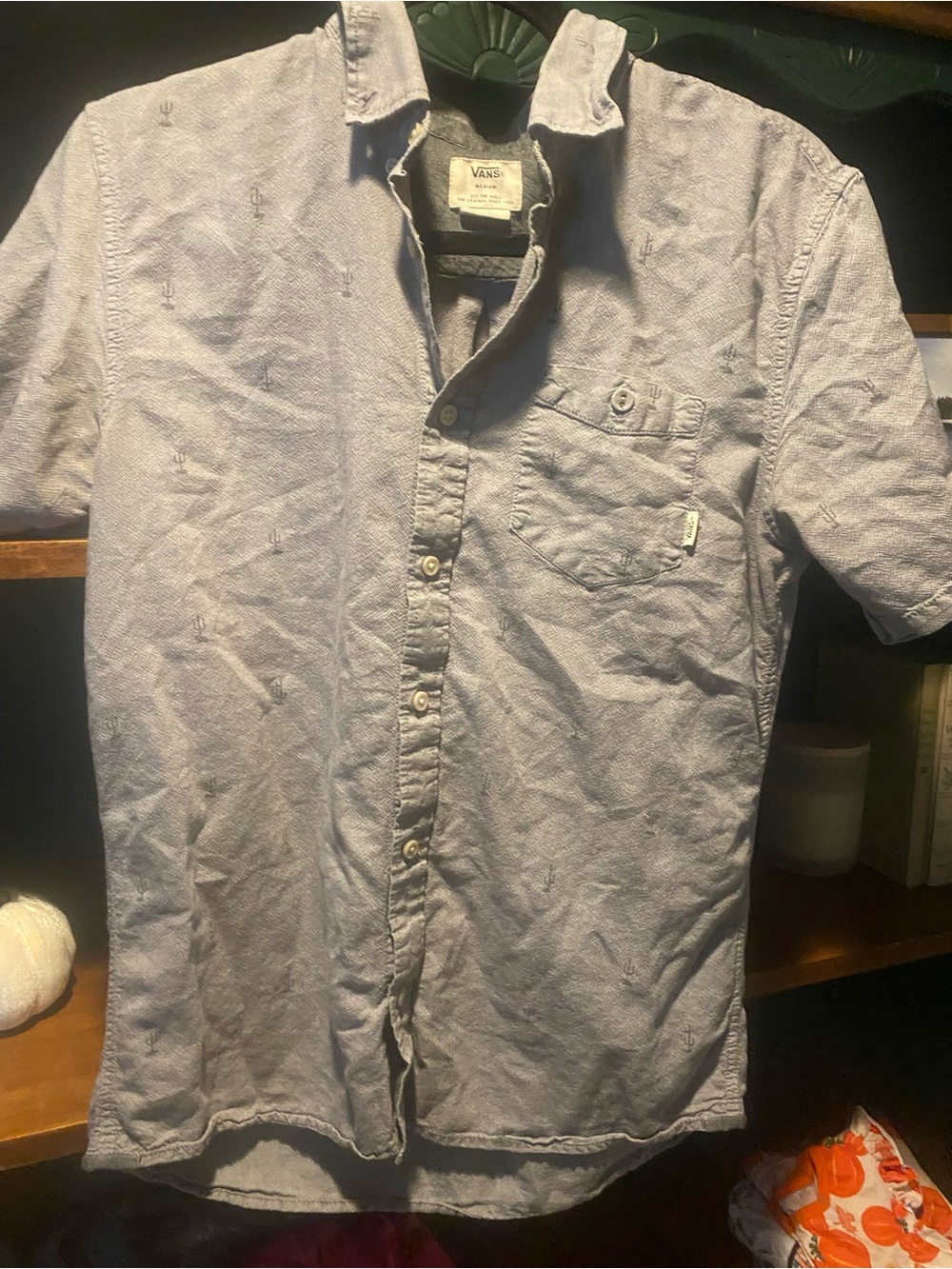 Vans Light Blue Short Sleeve Button-Down with Subtle Print